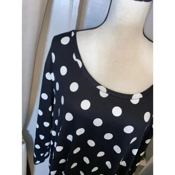 NWT Women’s size 26/28W Cato Black White Polkadot Soft 3/4 Sleeve Top - Picture 4 of 10